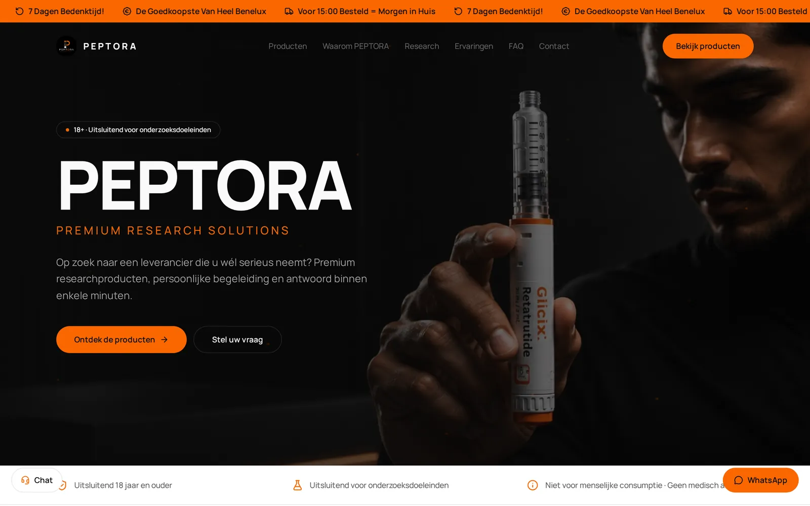 Website van PEPTORA, ontworpen en gebouwd door METOWEB
