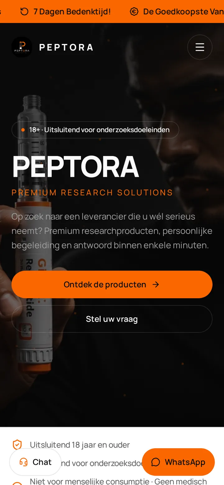 Mobiele weergave van de website van PEPTORA